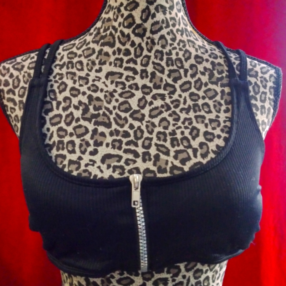NOBO sporty black bikini razorback mesh zipper No Boundaries 2strap top & bottom